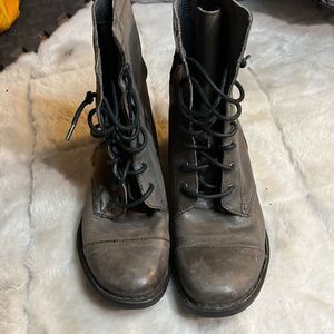Born Women's Lace-Up Leather Mid-Calf Combat Boots Gray Size 8